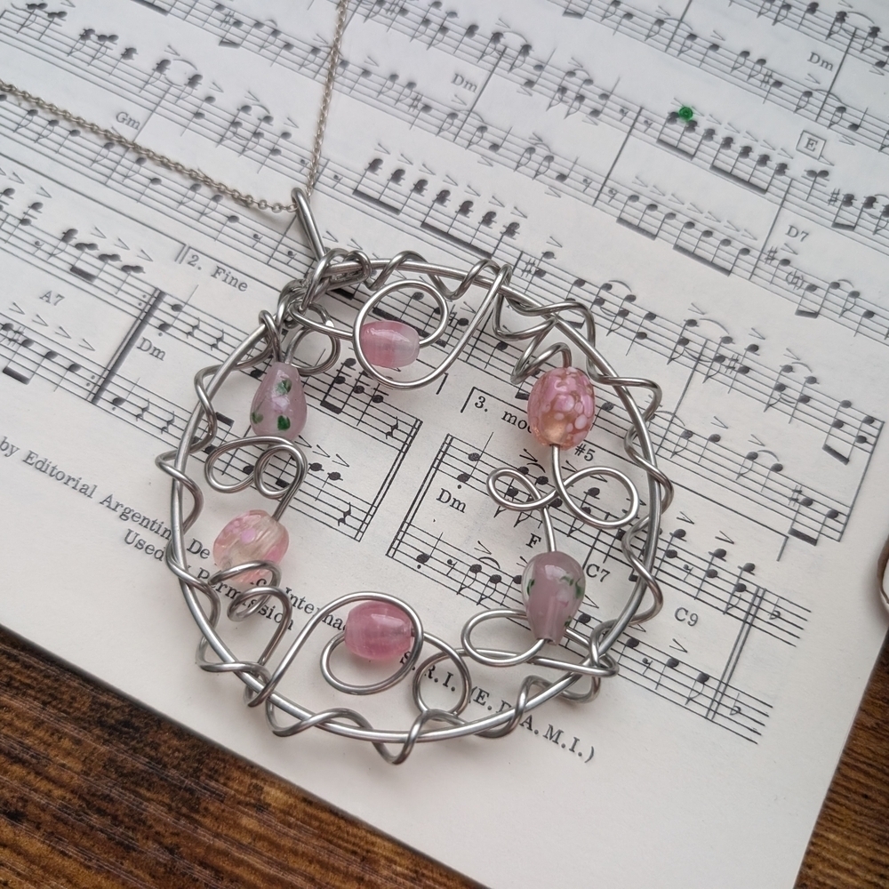 Elegant Silver and Pink Beaded Necklace